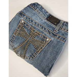 Earl Womens ‎ Size 10P Capris Crop Denim Blue Cross Stitch Pocket Jeans C2